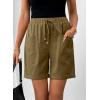 image:imageSHEWIN Womens Shorts Lightweight Bermuda Shorts for Women Casual 5 Inch Inseam Summer Linen Shorts with PocketsGuacamole Green