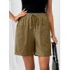 image:imageSHEWIN Womens Shorts Lightweight Bermuda Shorts for Women Casual 5 Inch Inseam Summer Linen Shorts with PocketsGuacamole Green