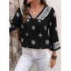 image:imageSHEWIN Womens Summer Tops Casual Retro Print V Neck 34 Sleeve Boho Vacation Blouses ShirtsBlack