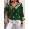 image:imageSHEWIN Womens Summer Tops Casual Retro Print V Neck 34 Sleeve Boho Vacation Blouses ShirtsGreen