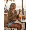 image:imageSHEWIN Womens Summer Tops Casual Retro Print V Neck 34 Sleeve Boho Vacation Blouses ShirtsKhaki
