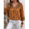 image:imageSHEWIN Womens Summer Tops Casual Retro Print V Neck 34 Sleeve Boho Vacation Blouses ShirtsKhaki