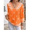 image:imageSHEWIN Womens Summer Tops Casual Retro Print V Neck 34 Sleeve Boho Vacation Blouses ShirtsOrange