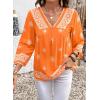 image:imageSHEWIN Womens Summer Tops Casual Retro Print V Neck 34 Sleeve Boho Vacation Blouses ShirtsOrange