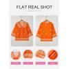 image:imageSHEWIN Womens Summer Tops Casual Retro Print V Neck 34 Sleeve Boho Vacation Blouses ShirtsOrange