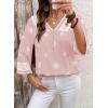 image:imageSHEWIN Womens Summer Tops Casual Retro Print V Neck 34 Sleeve Boho Vacation Blouses ShirtsPink