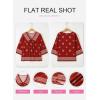 image:imageSHEWIN Womens Summer Tops Casual Retro Print V Neck 34 Sleeve Boho Vacation Blouses ShirtsRed