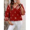 image:imageSHEWIN Womens Summer Tops Casual Retro Print V Neck 34 Sleeve Boho Vacation Blouses ShirtsRed