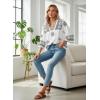 image:imageSHEWIN Womens Summer Tops Casual Retro Print V Neck 34 Sleeve Boho Vacation Blouses ShirtsWhite
