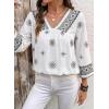 image:imageSHEWIN Womens Summer Tops Casual Retro Print V Neck 34 Sleeve Boho Vacation Blouses ShirtsWhite