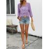 image:imageSHEWIN Womens Summer Tops Hollow Out Beach Crochet Cover Ups V Neck 34 Sleeve Pullover Sweater ShirtsPurple