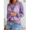 image:imageSHEWIN Womens Summer Tops Hollow Out Beach Crochet Cover Ups V Neck 34 Sleeve Pullover Sweater ShirtsPurple
