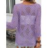 image:imageSHEWIN Womens Summer Tops Hollow Out Beach Crochet Cover Ups V Neck 34 Sleeve Pullover Sweater ShirtsPurple