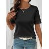 image:imageSHEWIN Womens T Shirts Crewneck Hollow Out Short Sleeve Blouses Tee Summer Tops for Women 2026Black