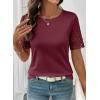 image:imageSHEWIN Womens T Shirts Crewneck Hollow Out Short Sleeve Blouses Tee Summer Tops for Women 2026Burgundy