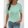 image:imageSHEWIN Womens T Shirts Crewneck Hollow Out Short Sleeve Blouses Tee Summer Tops for Women 2026Iceland Blue
