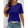image:imageSHEWIN Womens T Shirts Crewneck Hollow Out Short Sleeve Blouses Tee Summer Tops for Women 2026Navy Blue