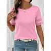 image:imageSHEWIN Womens T Shirts Crewneck Hollow Out Short Sleeve Blouses Tee Summer Tops for Women 2026Pink