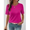 image:imageSHEWIN Womens T Shirts Crewneck Hollow Out Short Sleeve Blouses Tee Summer Tops for Women 2026Rose Red