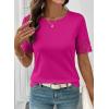 image:imageSHEWIN Womens T Shirts Crewneck Hollow Out Short Sleeve Blouses Tee Summer Tops for Women 2026Rose Red