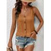 image:imageSHEWIN Womens Tank Tops Solid Button Crewneck Sleeveless Summer Tops Loose FitChestnut