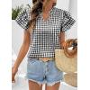 image:imageSHEWIN Womens Tops V Neck Ruffle Short Sleeve Gingham Shirts Blouses Cute Summer Tops for Women 2026Black