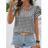 image:imageSHEWIN Womens Tops V Neck Ruffle Short Sleeve Gingham Shirts Blouses Cute Summer Tops for Women 2026Black