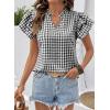 image:imageSHEWIN Womens Tops V Neck Ruffle Short Sleeve Gingham Shirts Blouses Cute Summer Tops for Women 2026Black