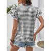 image:imageSHEWIN Womens Tops V Neck Ruffle Short Sleeve Gingham Shirts Blouses Cute Summer Tops for Women 2026Black