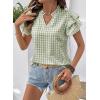 image:imageSHEWIN Womens Tops V Neck Ruffle Short Sleeve Gingham Shirts Blouses Cute Summer Tops for Women 2026Grass Green