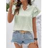 image:imageSHEWIN Womens Tops V Neck Ruffle Short Sleeve Gingham Shirts Blouses Cute Summer Tops for Women 2026Green