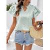 image:imageSHEWIN Womens Tops V Neck Ruffle Short Sleeve Gingham Shirts Blouses Cute Summer Tops for Women 2026Light Blue