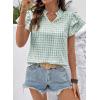 image:imageSHEWIN Womens Tops V Neck Ruffle Short Sleeve Gingham Shirts Blouses Cute Summer Tops for Women 2026Light Blue