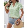 image:imageSHEWIN Womens Tops V Neck Ruffle Short Sleeve Gingham Shirts Blouses Cute Summer Tops for Women 2026Light Green