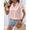 image:imageSHEWIN Womens Tops V Neck Ruffle Short Sleeve Gingham Shirts Blouses Cute Summer Tops for Women 2026Light Pink