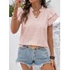 image:imageSHEWIN Womens Tops V Neck Ruffle Short Sleeve Gingham Shirts Blouses Cute Summer Tops for Women 2026Light Pink