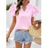 image:imageSHEWIN Womens Tops V Neck Ruffle Short Sleeve Gingham Shirts Blouses Cute Summer Tops for Women 2026Pink