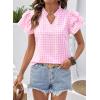 image:imageSHEWIN Womens Tops V Neck Ruffle Short Sleeve Gingham Shirts Blouses Cute Summer Tops for Women 2026Pink