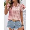 image:imageSHEWIN Womens Tops V Neck Ruffle Short Sleeve Gingham Shirts Blouses Cute Summer Tops for Women 2026Red