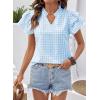 image:imageSHEWIN Womens Tops V Neck Ruffle Short Sleeve Gingham Shirts Blouses Cute Summer Tops for Women 2026Sky Blue