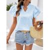 image:imageSHEWIN Womens Tops V Neck Ruffle Short Sleeve Gingham Shirts Blouses Cute Summer Tops for Women 2026Sky Blue