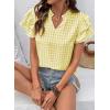 image:imageSHEWIN Womens Tops V Neck Ruffle Short Sleeve Gingham Shirts Blouses Cute Summer Tops for Women 2026Yellow