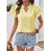 image:imageSHEWIN Womens Tops V Neck Ruffle Short Sleeve Gingham Shirts Blouses Cute Summer Tops for Women 2026Yellow