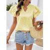 image:imageSHEWIN Womens Tops V Neck Ruffle Short Sleeve Gingham Shirts Blouses Cute Summer Tops for Women 2026Yellow