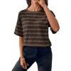 image:imageSHEWIN Women Summer Half Sleeve Tops Waffle Knit Shirts Dressy Casual 2026Brown and Black