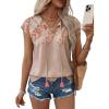 image:imageSHEWIN Womens Blouses Boho Summer Tops Cap Short Sleeves V Neck Chiffon Casual Elegant Geometric Printed ShirtsKhaki