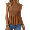 image:imageSHEWIN Womens Blouses Peplum Babydoll Summer Tops Ruffle Sleeve Dressy Casual Elegant Ladies Solid Shirts Spring ClothesCoffee