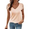 image:imageSHEWIN Womens Lace Tops Casual V Neck Short Sleeve Shirts Loose Tunic Top 2026Beige