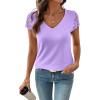 image:imageSHEWIN Womens Lace Tops Casual V Neck Short Sleeve Shirts Loose Tunic Top 2026Purple