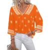 image:imageSHEWIN Womens Summer Tops Casual Retro Print V Neck 34 Sleeve Boho Vacation Blouses ShirtsOrange